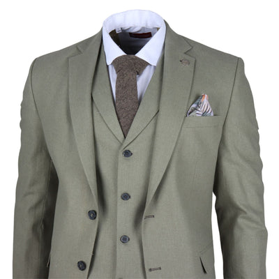 Men's Sage Tailor Fit 3 Piece Linen Summer Wedding Suit