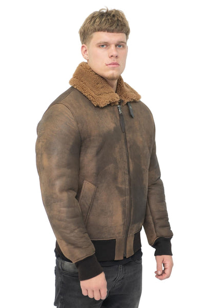 Mens Antique Sheepskin Bomber Jacket-Hounslow