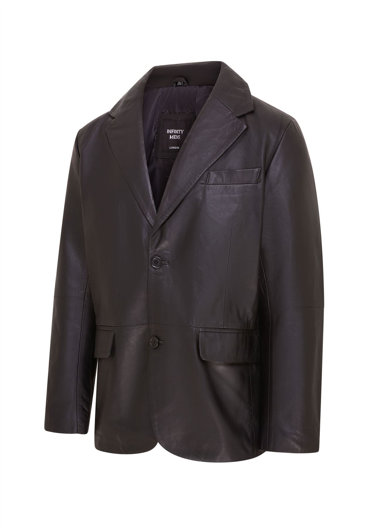 Men’s 2 Button Black Leather Blazer Jacket - Bergen