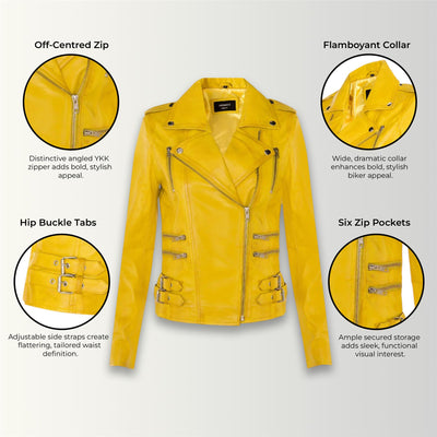 Womens Leather Brando Biker Jacket - Orlando