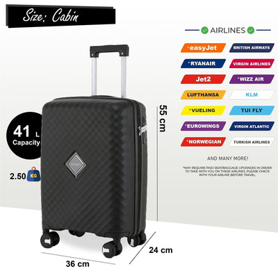 Robust Hard Shell Cabin Suitcase 36 x 24 x 55 cm TSA Luggage Suitable for Easyjet, Ryanair, Wizzair