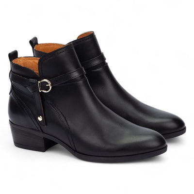 Pikolinos Women’s Black Leather Ankle Bootie Zip Heel Boots - Daroca