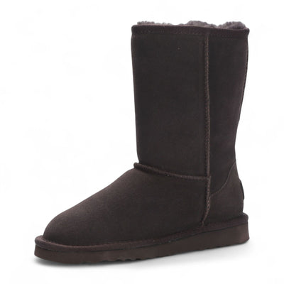 Women's Genuine Sheepskin Brown Suede Slip-On Ankle Winter Boots - Dusk