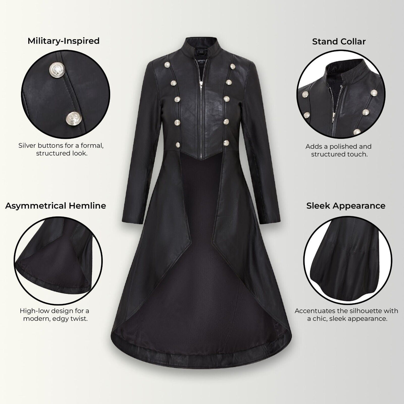 Womens Gothic Full Length Edwardian Leather Coat - Atlanta