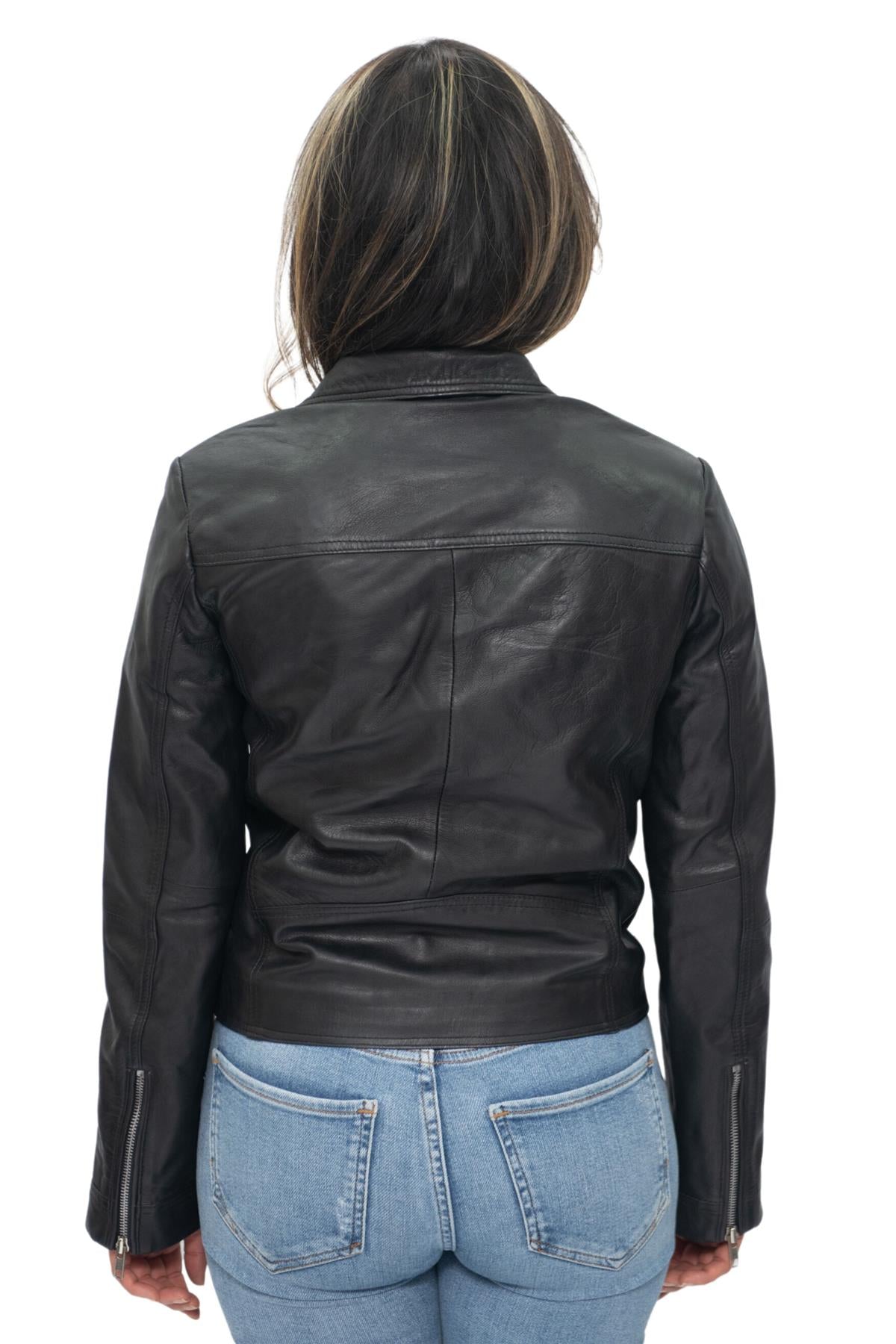 Womens Leather Shawl Wrap Biker Jacket - Riga