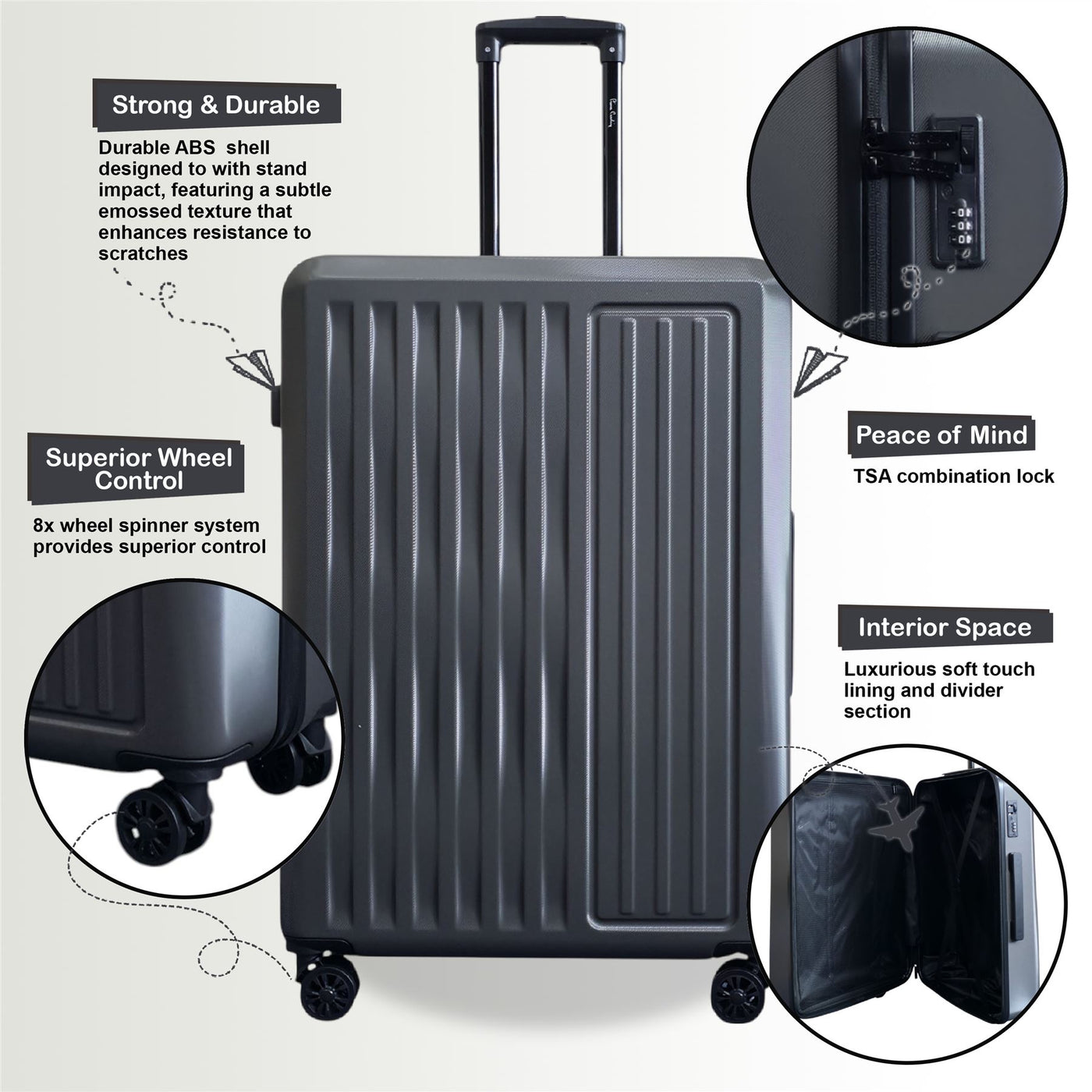 ABS Hard Shell Cabin 56 x 38 x 24 cm Suitcase Suitable for Easyjet, Ryanair