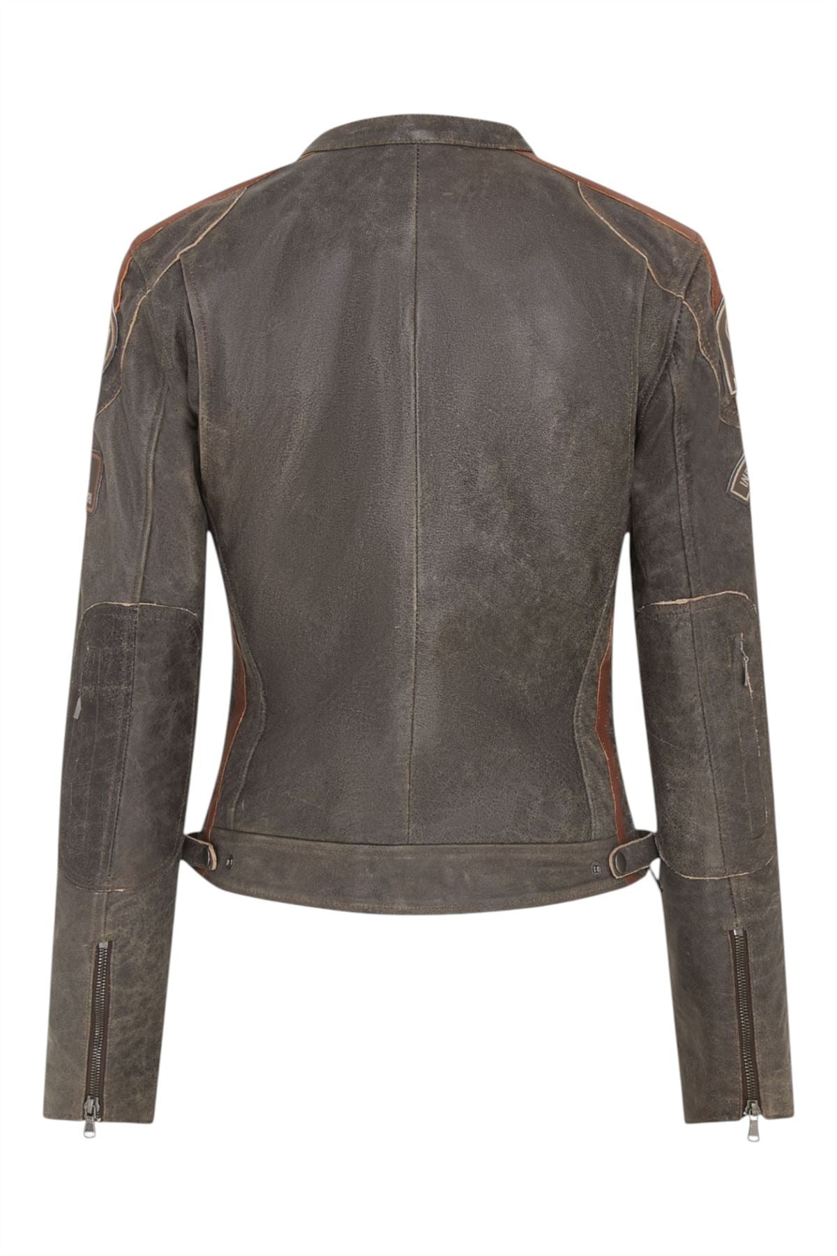 Womens Leather Biker Racing Badges Jacket-Agadir