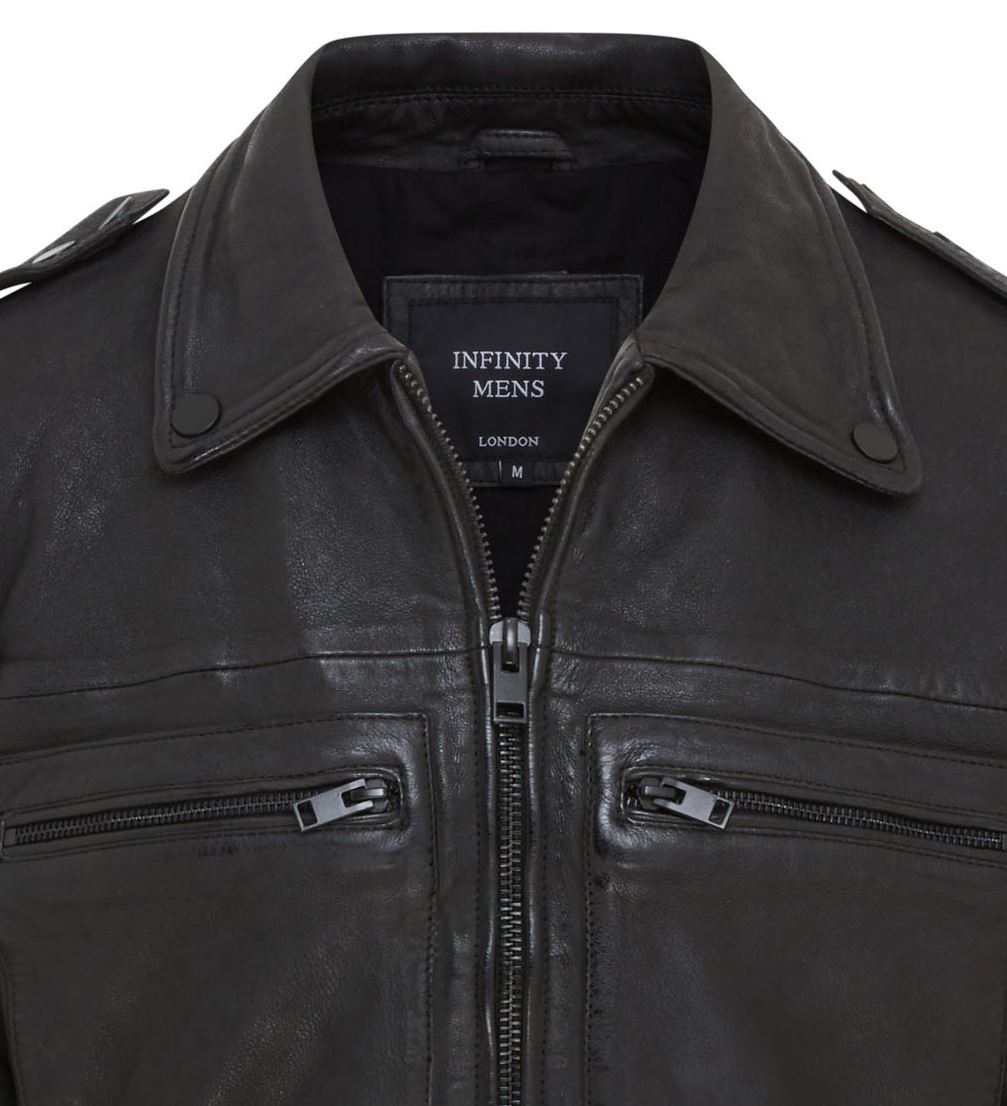 Mens Classic Black Leather Shirt Jacket - Harstad