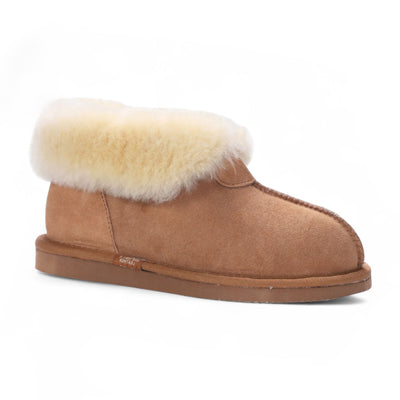 Women's Sheepskin Suede Ankle Tan Slip-On Bootie Winter - Glacier