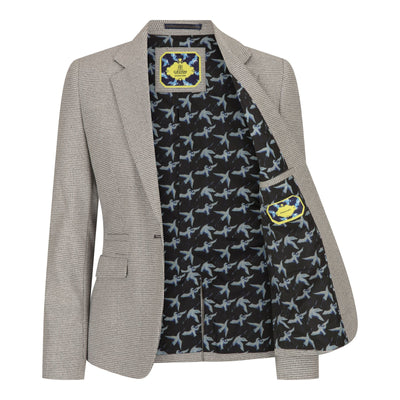 Women's Beige Tweed Tailored Fit Wool Blend Blazer