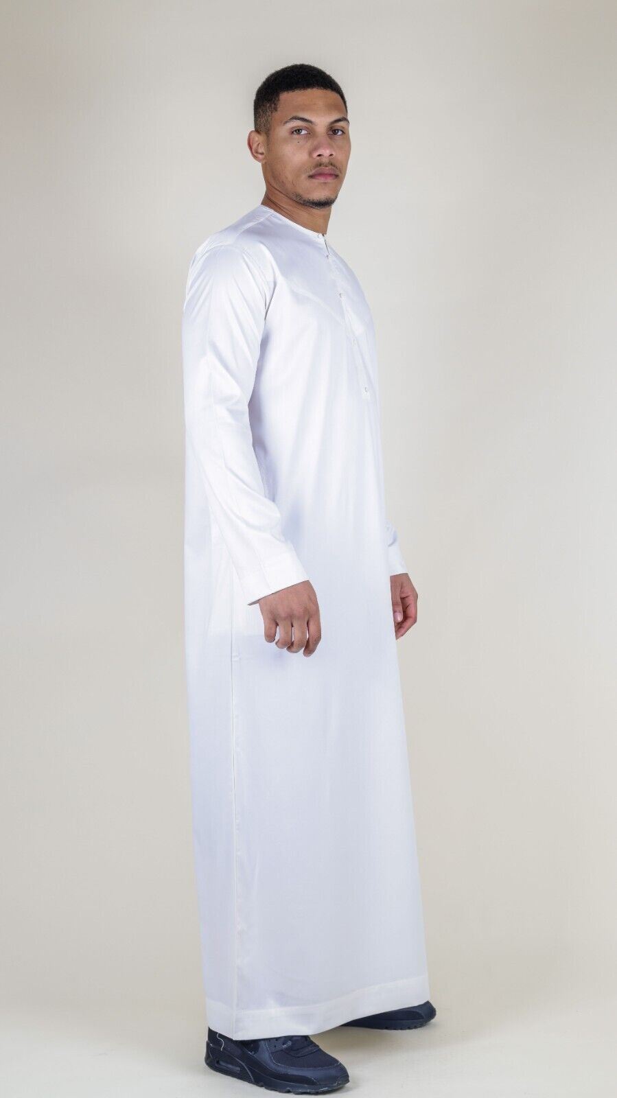 Men's Thobe Robe Satin Emirati Islamic Jubba Eid Slim Fit