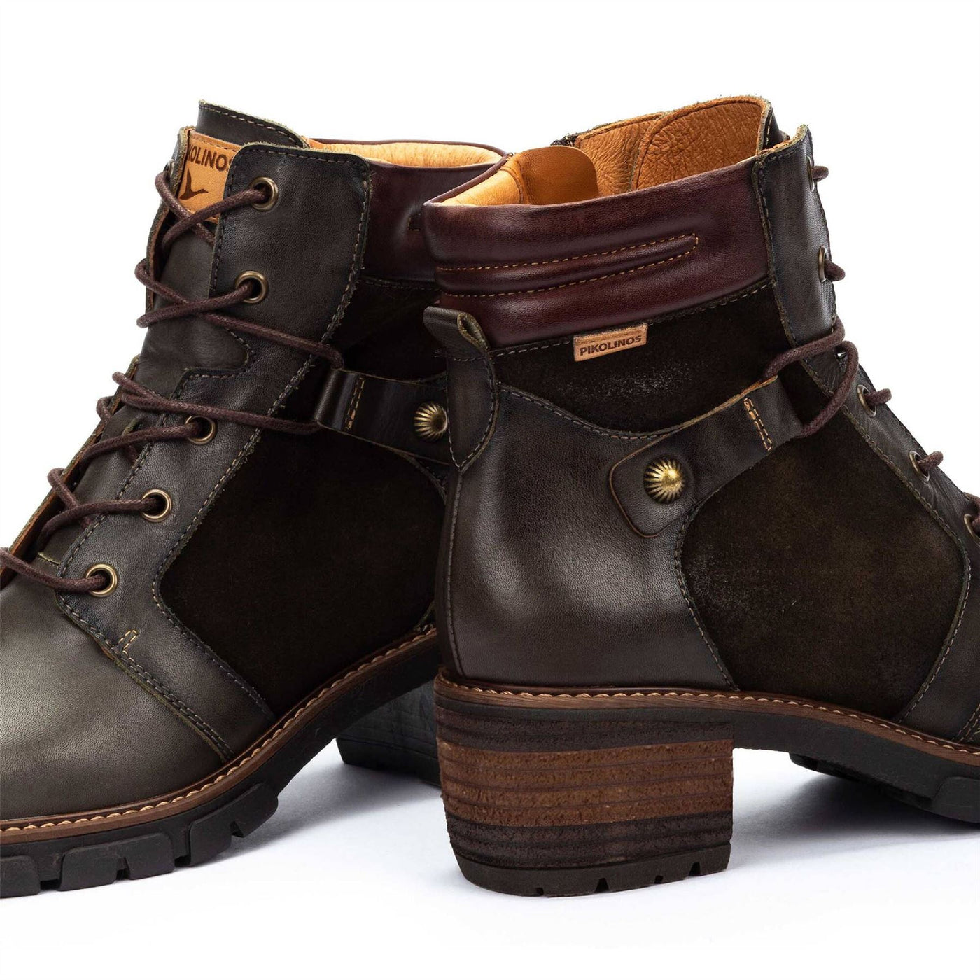 Pikolinos Women’s Forest Brown Leather Zip & Lace Up Heel Ankle Boots - San Sebastia
