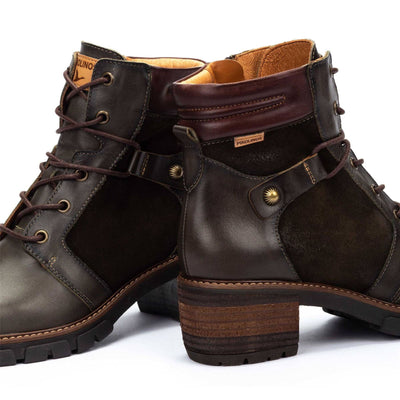 Pikolinos Women’s Forest Brown Leather Zip & Lace Up Heel Ankle Boots - San Sebastia