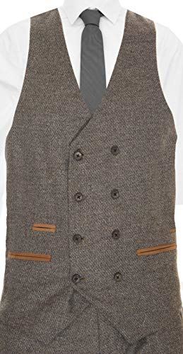 Mens Oak Brown Wool 3 Piece Suit Double Breasted Waistcoat Tweed Peaky Blinders 1920s