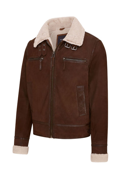 Mens Real Sheep Suede Bomber Aviator Jacket - Sandnes