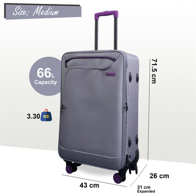 Lightweight Grey Soft Shell 8 Wheels Luggage Travel Cabin Holiday Bags Suitcase Set