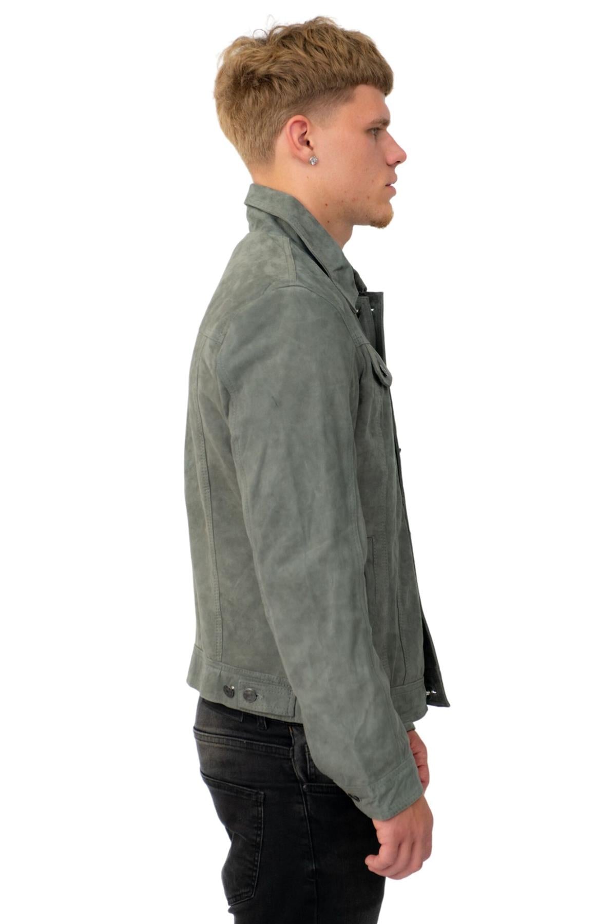 Mens Goat Suede Leather Jeans Jacket-Adelaide
