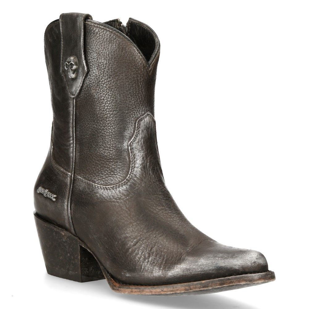 New Rock Black Leather Pointed Cowboy Boots- WSTM006-S1