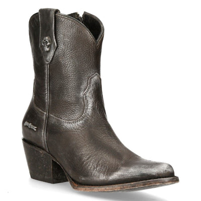 New Rock Black Leather Pointed Cowboy Boots- WSTM006-S1