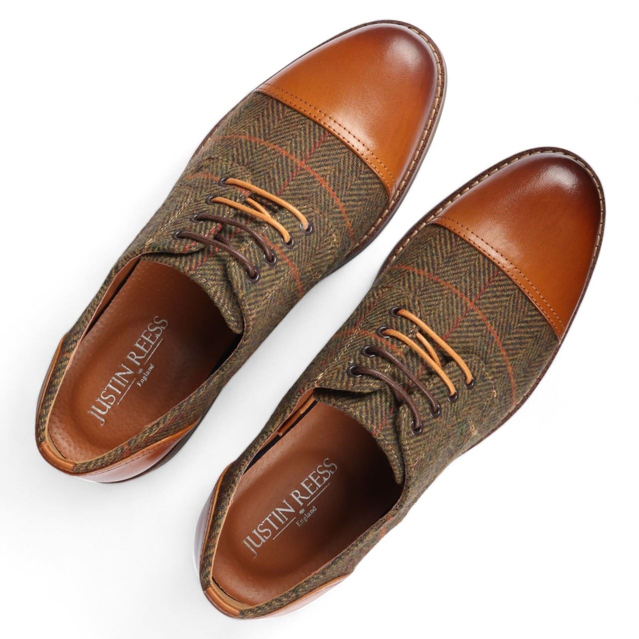 Justin Reess Men's Brown Leather Tweed Oxford Shoes - Theon