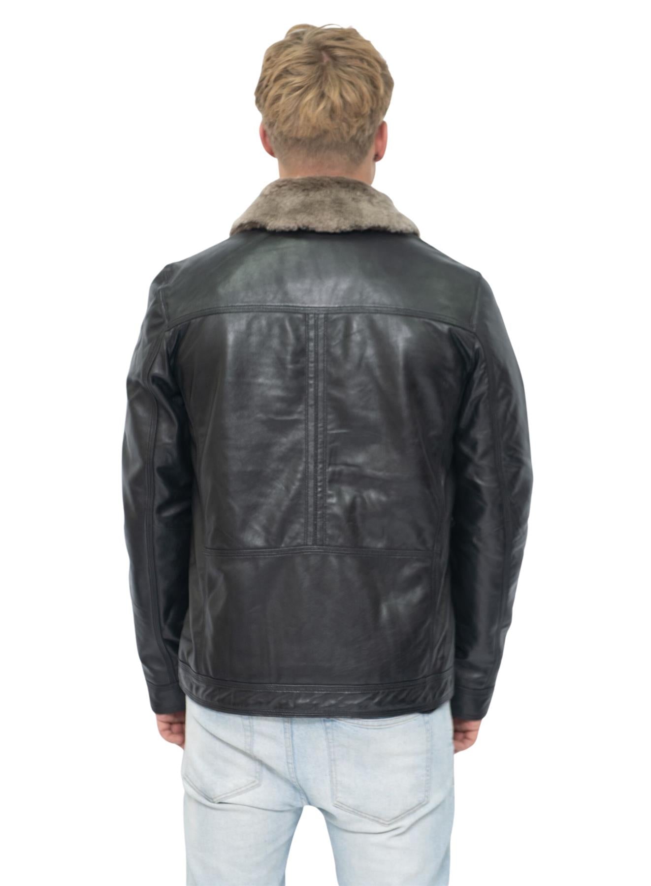 Mens Trucker Shirt Leather Jacket-Galway