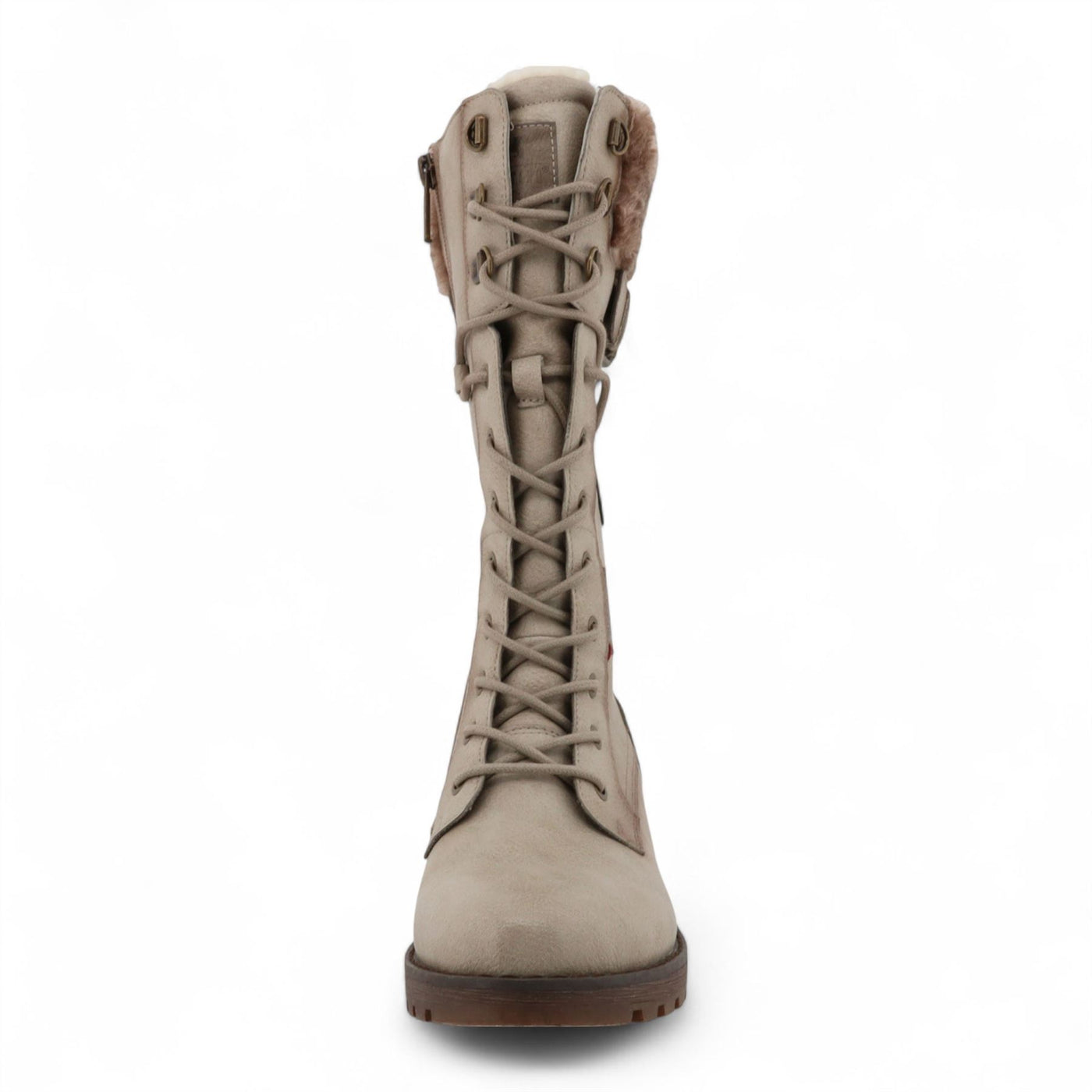 Mustang Women's Off White Mid-Calf Faux Fur Winter Combat Boots