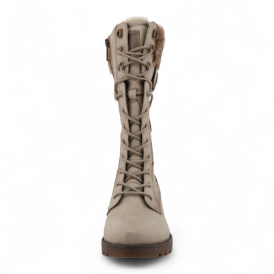 Mustang Women's Off White Mid-Calf Faux Fur Winter Combat Boots