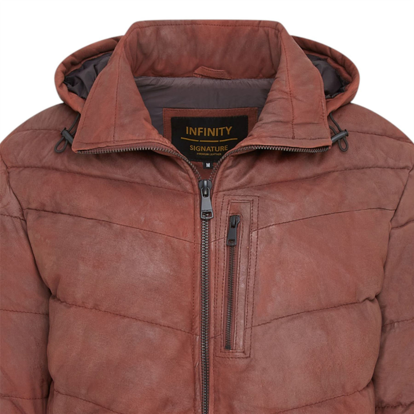 Men's Leather Quilted Jacket Hooded Puffer Winter Coat - Olyic