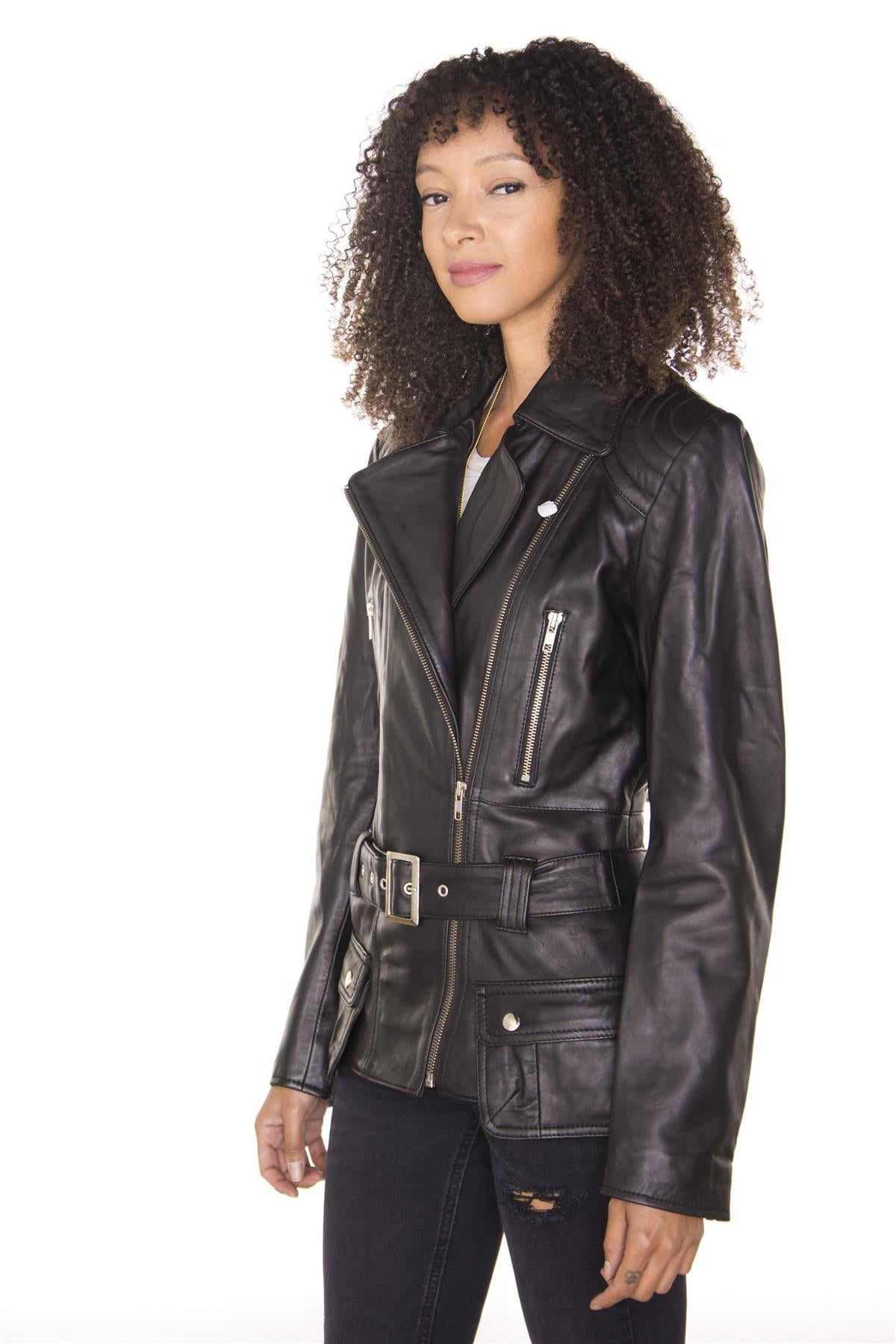 Infinity Leather Womens Long Leather Biker Jacket-Quito – Infinity Leather