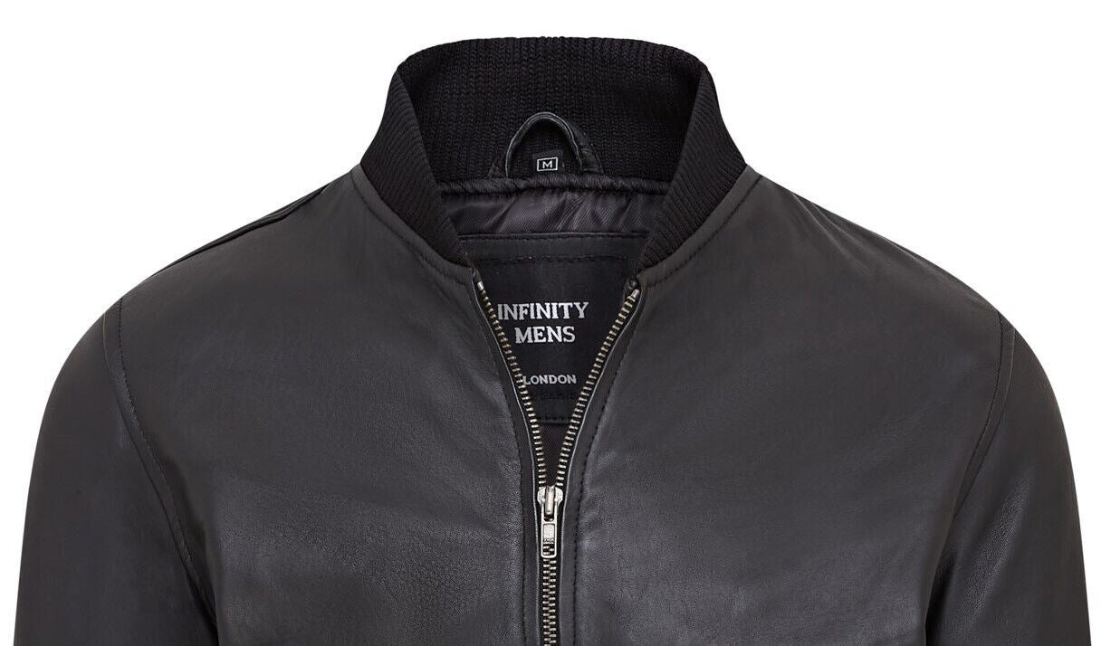 Mens Soft Leather MA-1 Varsity Bomber Jacket