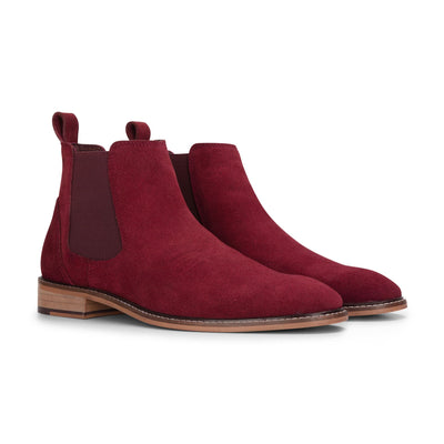 London Brogues Men's Burgundy Suede Leather Chelsea Boots