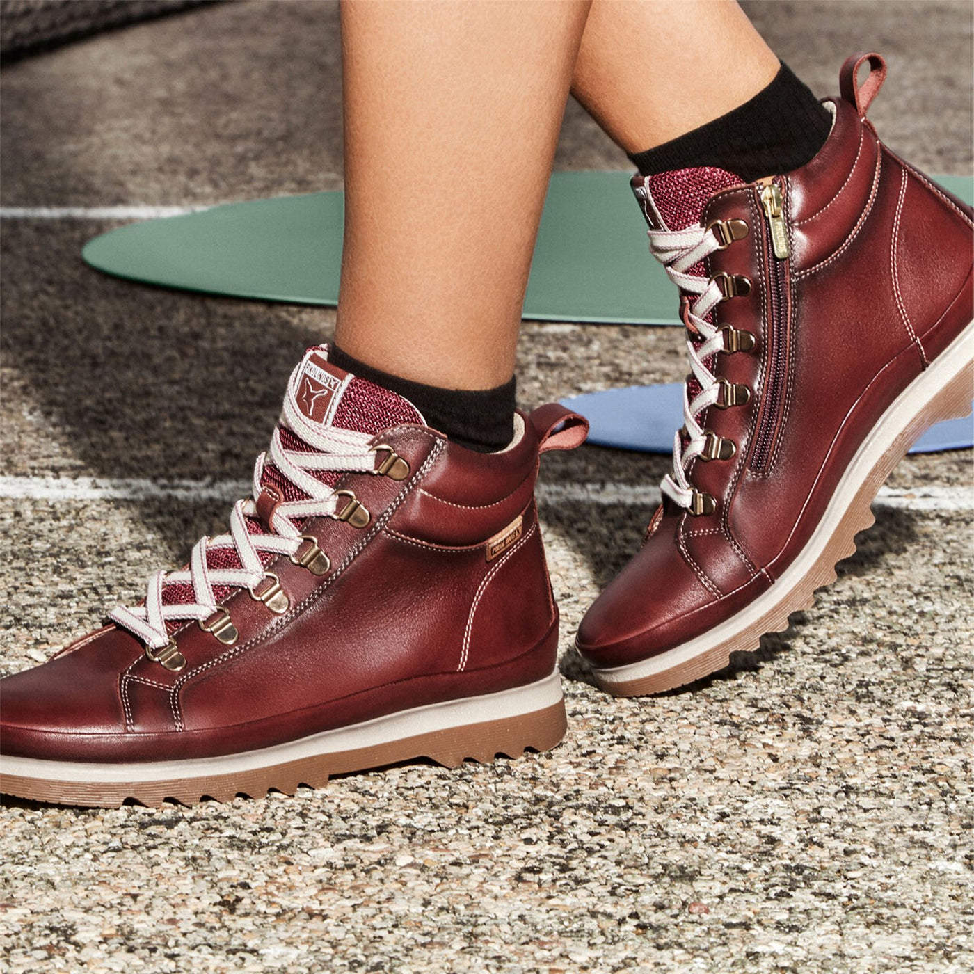 Pikolinos Women’s Arcilla Red Leather Ankle Trainers Boots - Vigo
