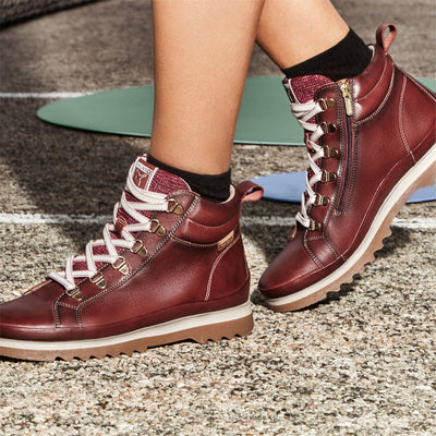 Pikolinos Women’s Arcilla Red Leather Ankle Trainers Boots - Vigo