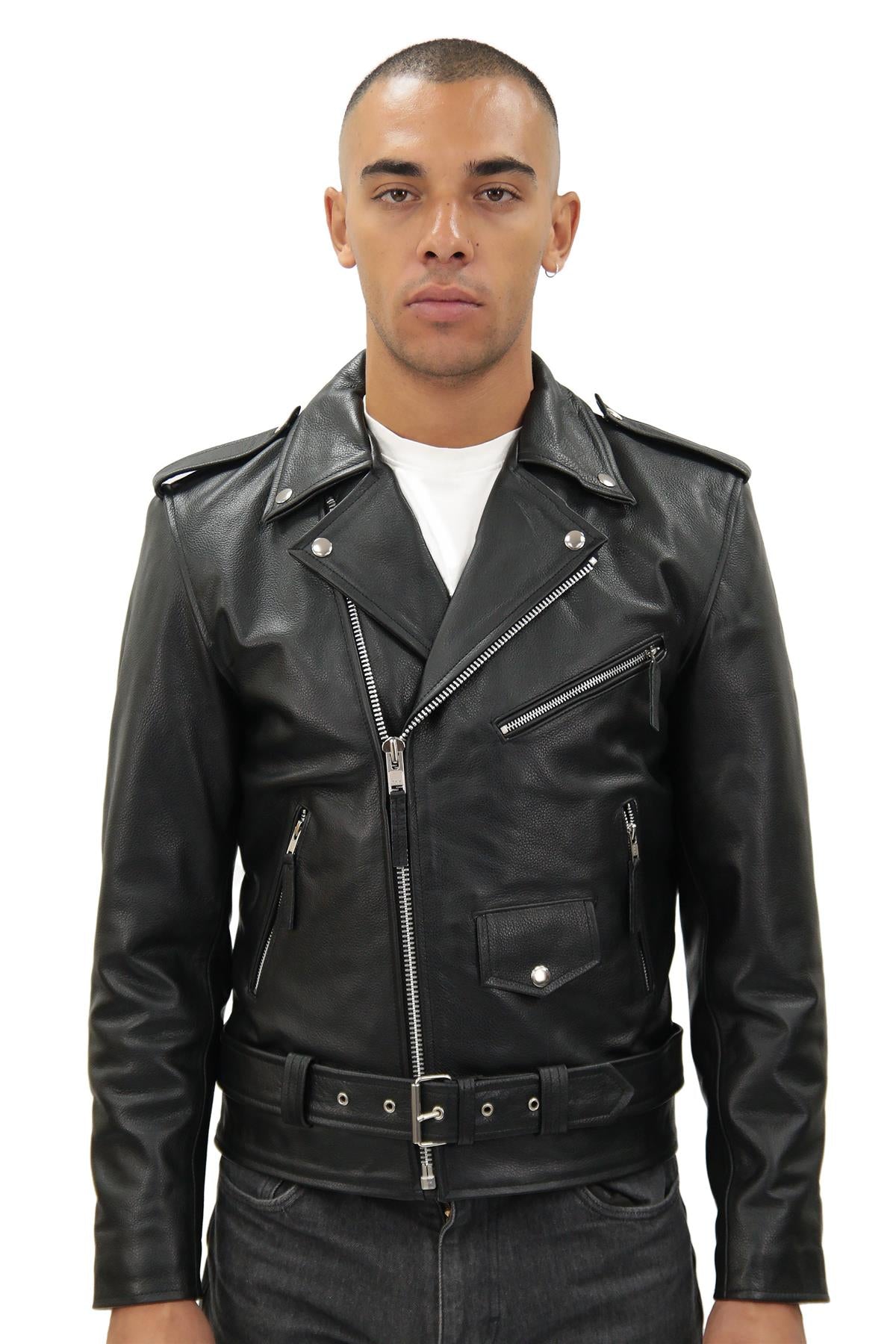 Mens Fringe Hide Leather Biker Jacket- Tokyo