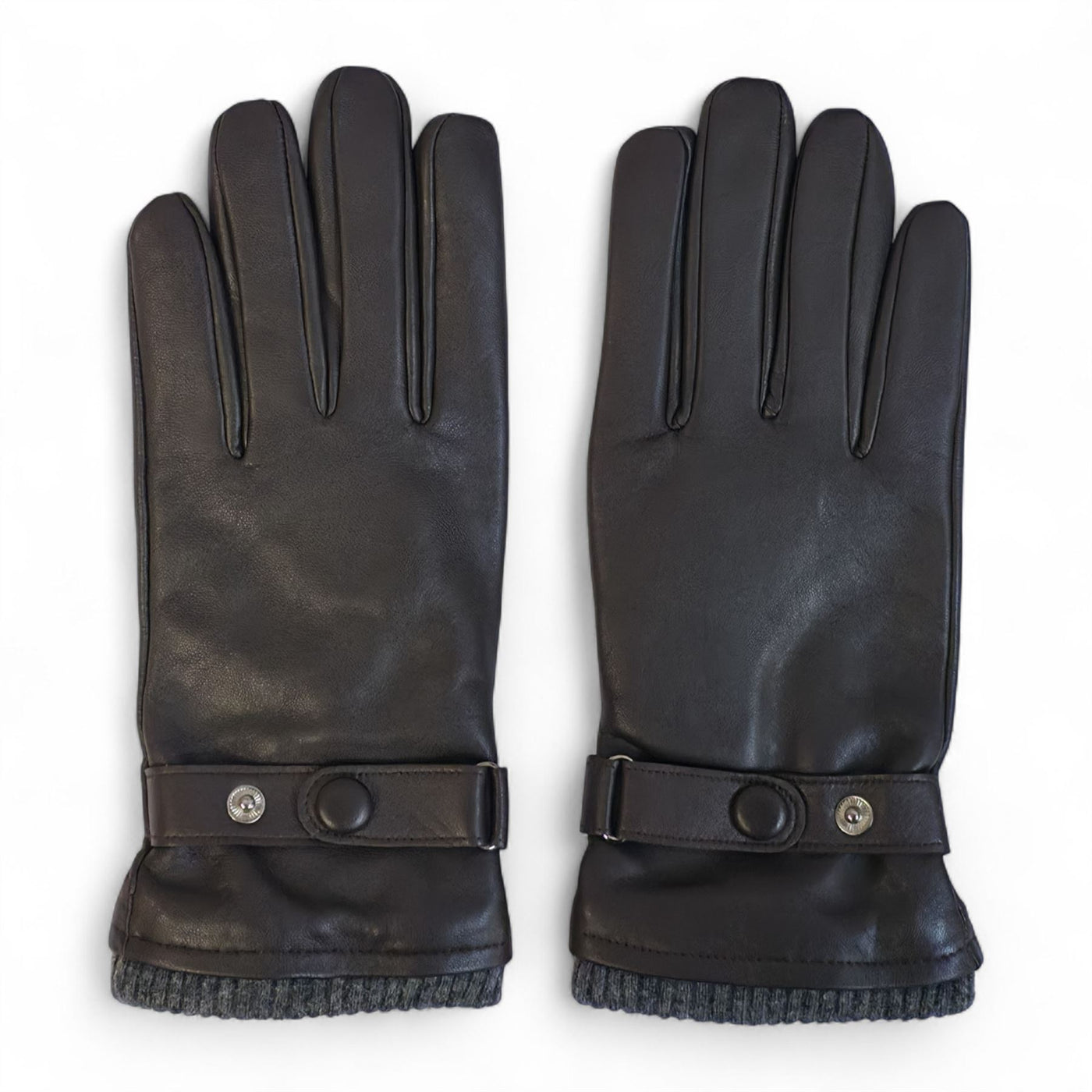 Men’s Italian Leather Warm Wool Lining Winter Knit Rib Gloves - M-LGV-105