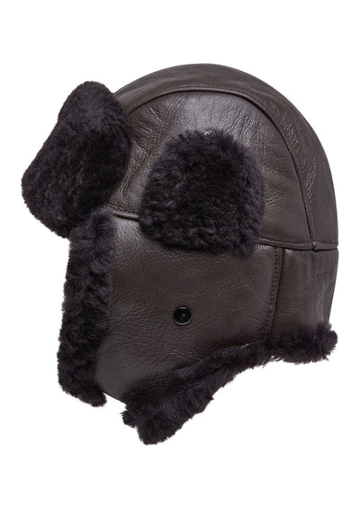 Mens RAF Aviator Sheepskin B-55 Trapper Hat Winter Warm Leather Navigator Hat