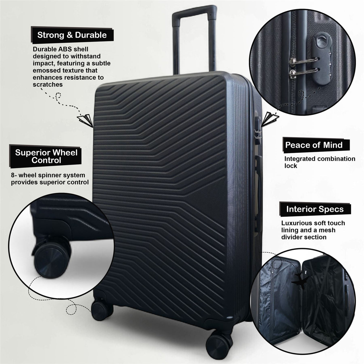 Hardshell Suitcase Set Robust 8 Wheel Luggage Cabin Case Bag
