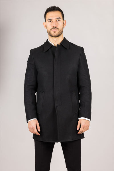 Men's Wool Blend Classic Collar Black Overcoat