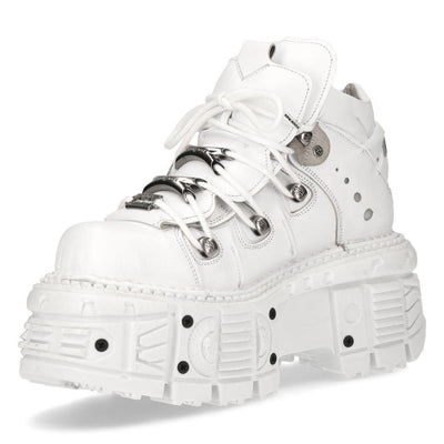 New Rock Unisex White Leather Gothic Punk Boots- M-TANK106-C1