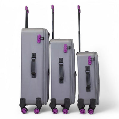 Lightweight Grey Soft Shell 8 Wheels Luggage Travel Cabin Holiday Bags Suitcase Set