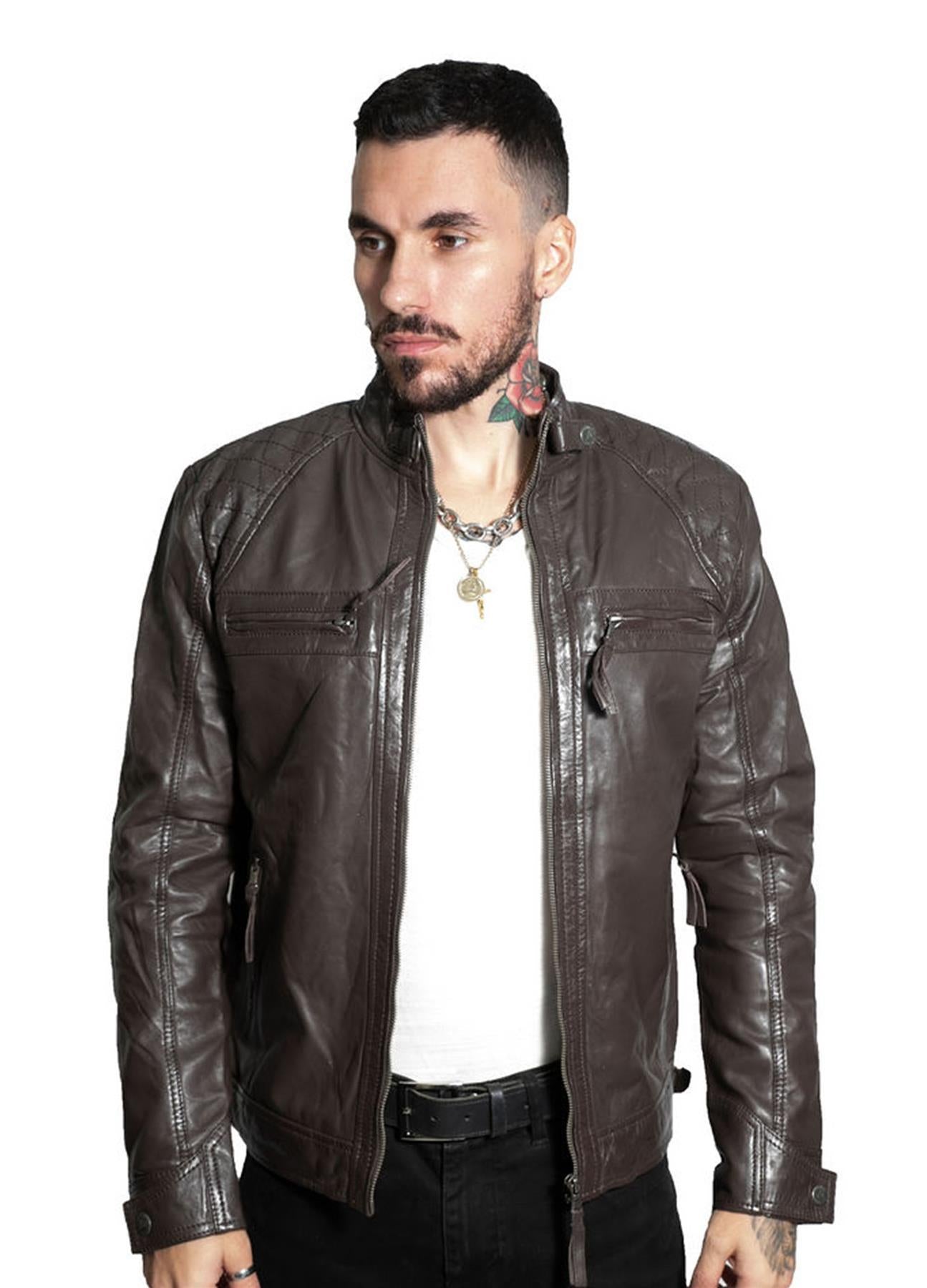 Men's Vintage Leather Quilted Biker Jacket-Monaco