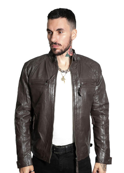 Men's Vintage Leather Quilted Biker Jacket-Monaco