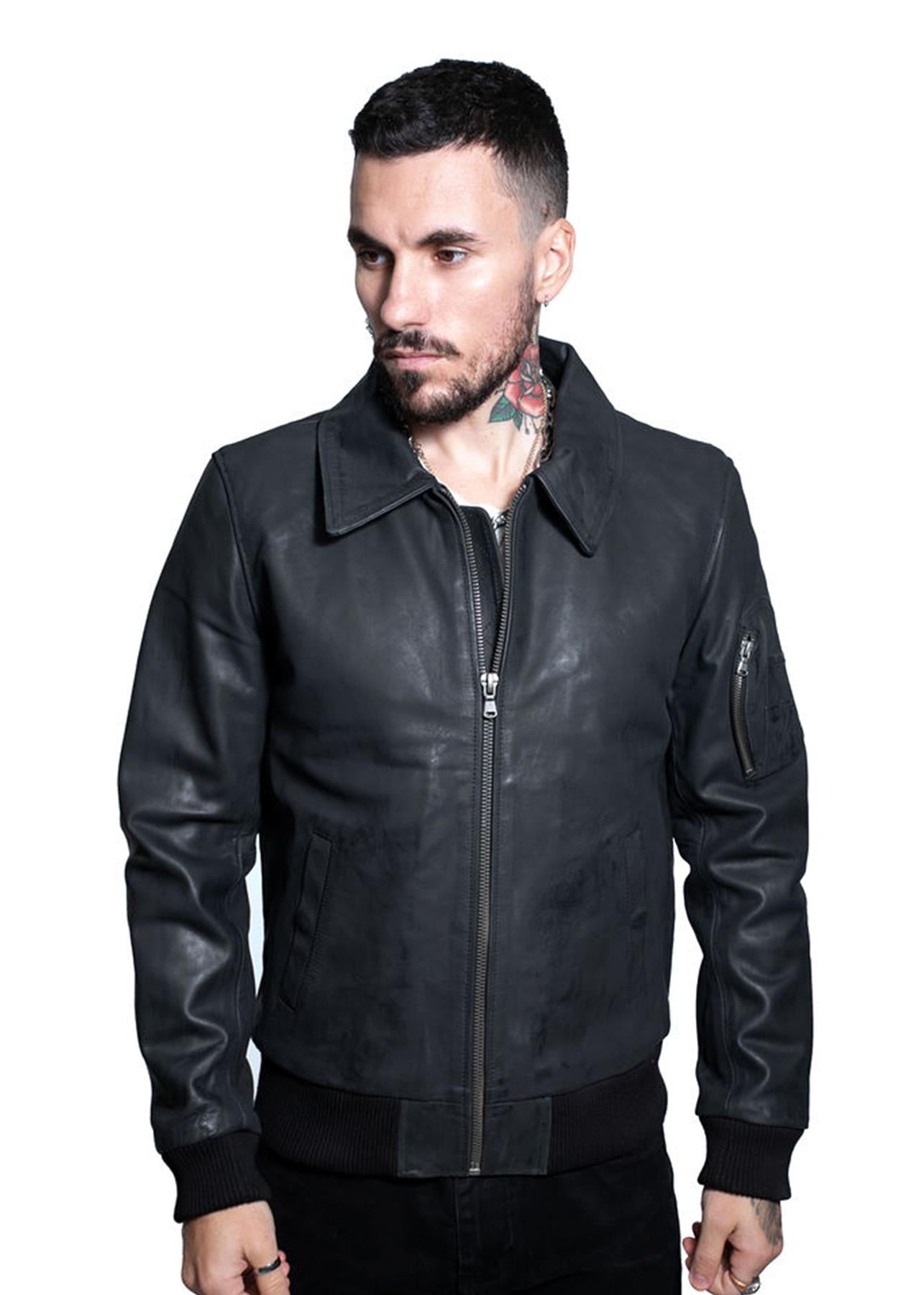 Mens A2 Cowhide Leather Bomber Jacket-Oslo