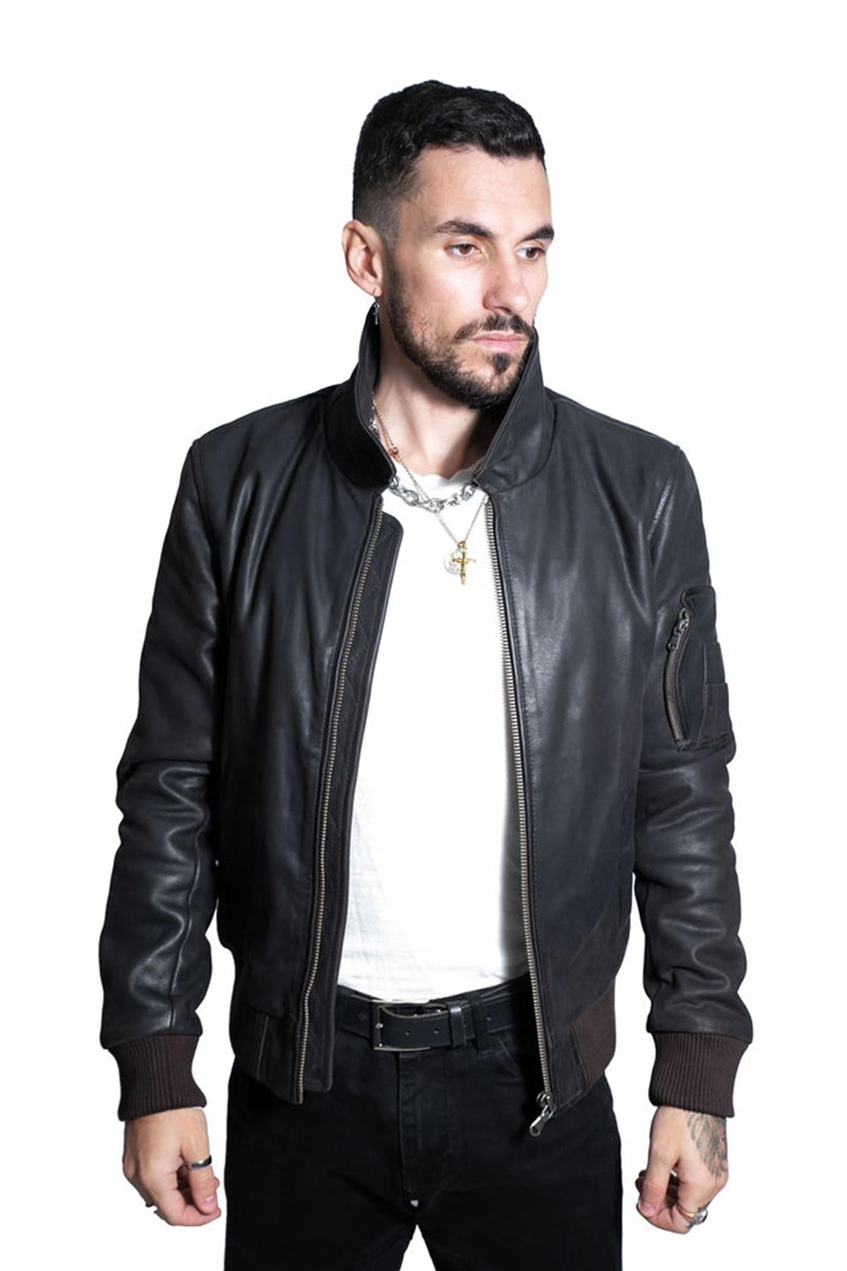 Mens A2 Cowhide Leather Bomber Jacket-Oslo