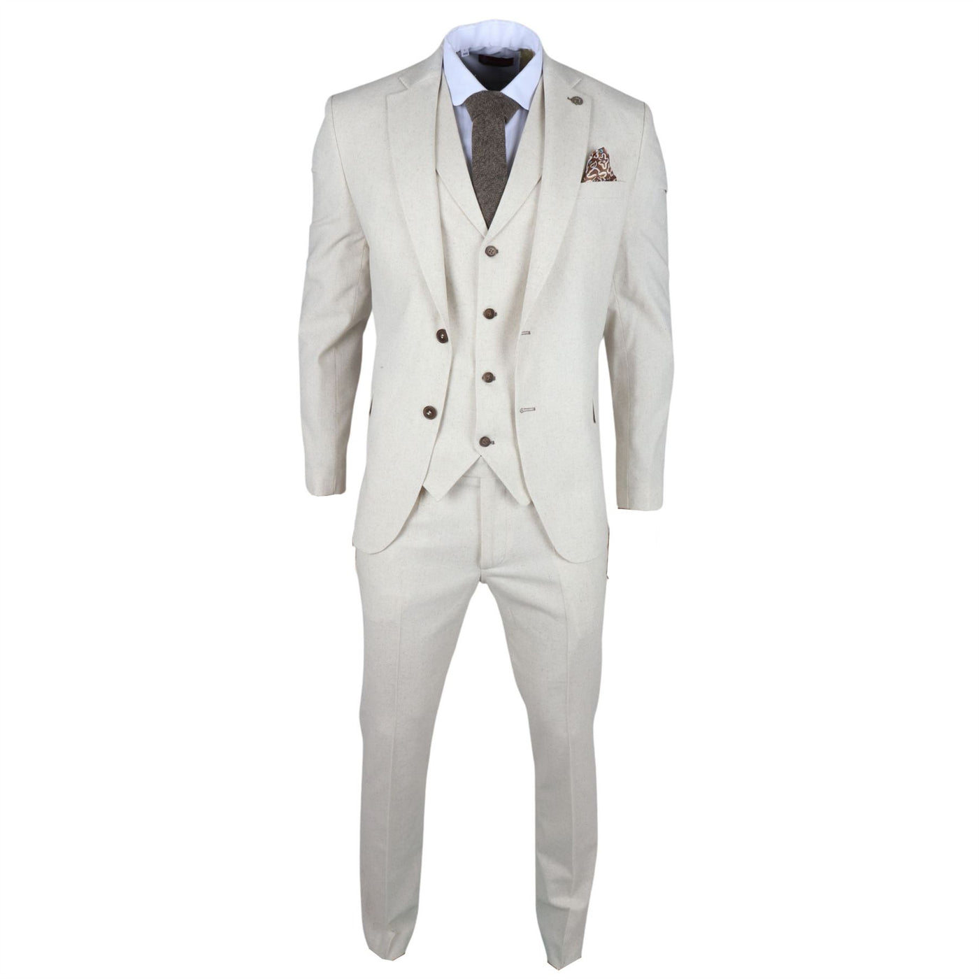 Men's Summer 2 Piece Suit Linen Formal Beige Waistcoat Trousers