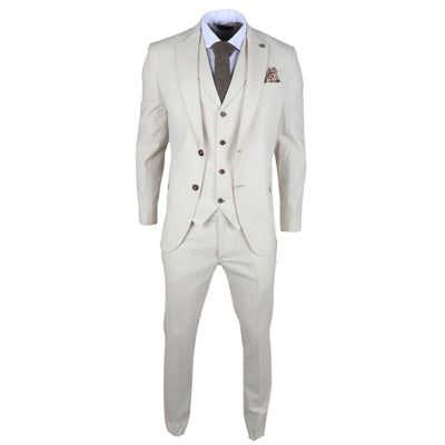 Men's Summer 2 Piece Suit Linen Formal Beige Waistcoat Trousers