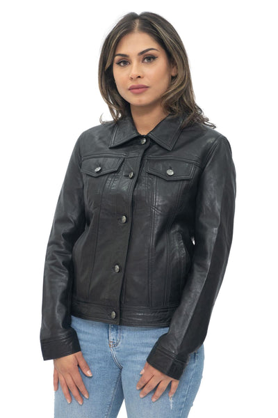 Womens Leather Trucker Jeans Jacket-Anderlecht