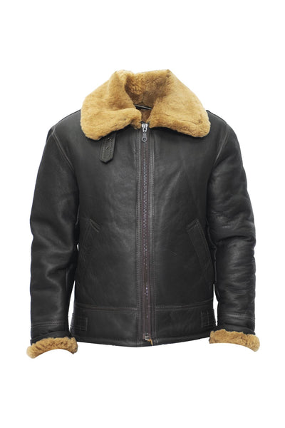 Mens B3 WW2 Leather Sheepskin Aviator Flying Jacket-Charleston