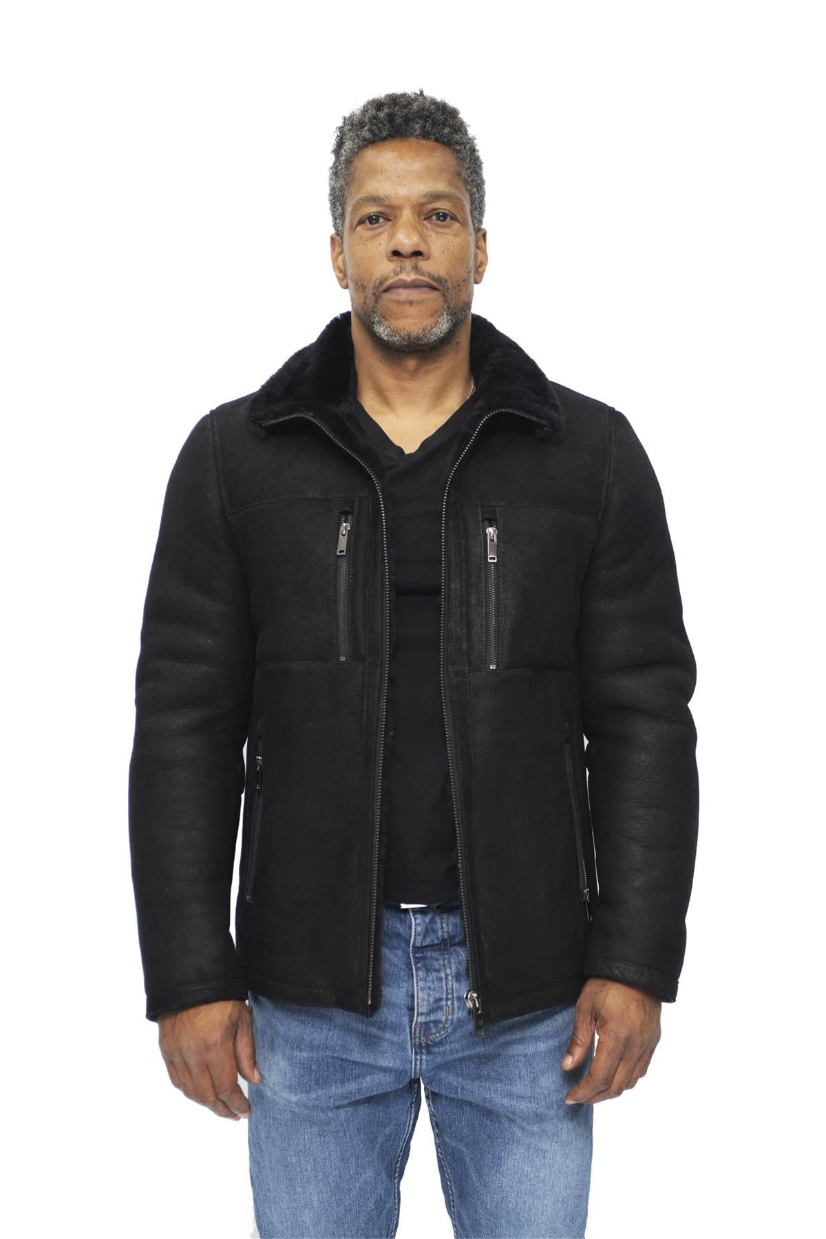 Mens Sheepskin Biker Bomber Jacket-Hungerford