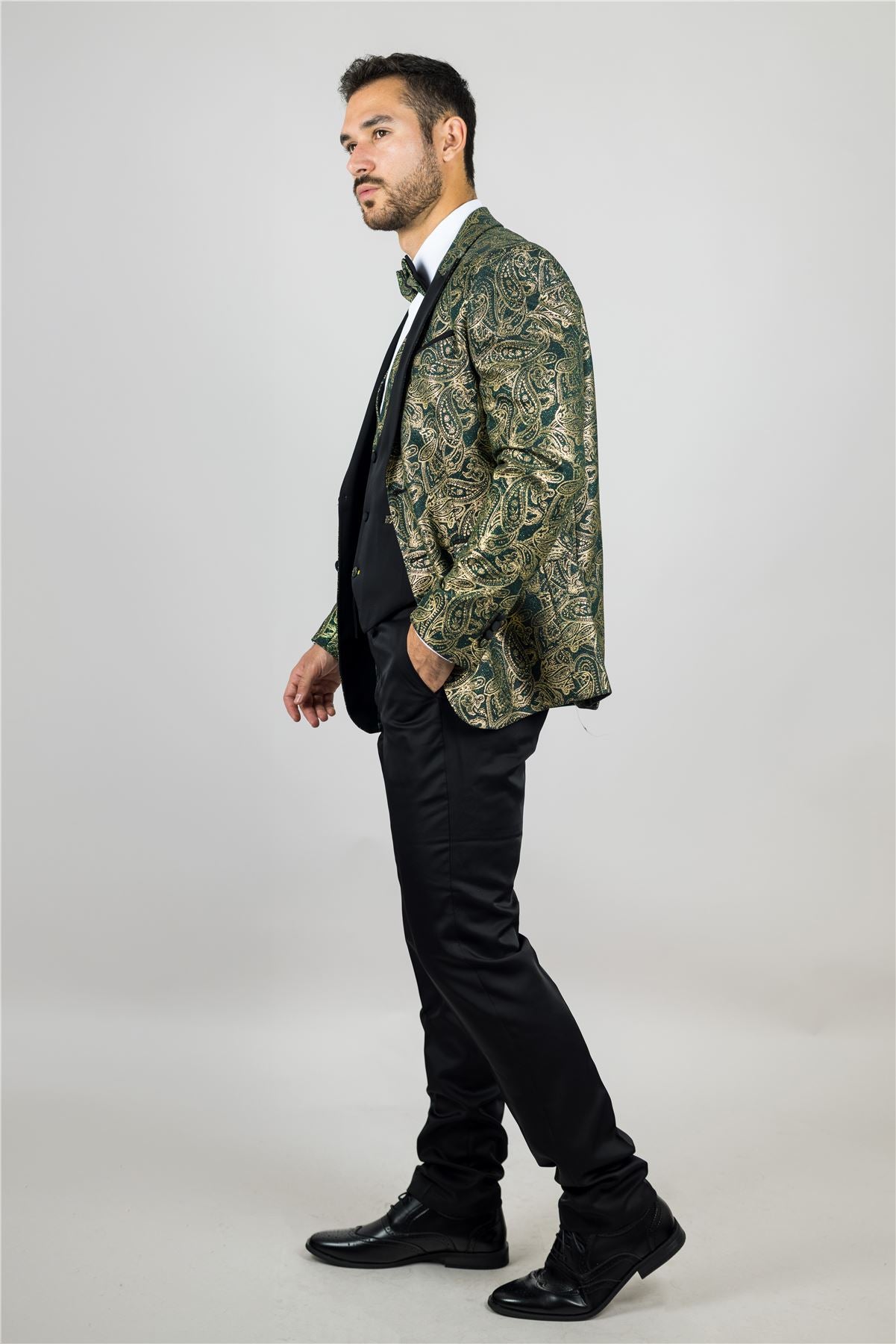 Men's 4 Piece Green Paisley Wedding Suit Tailor Fit